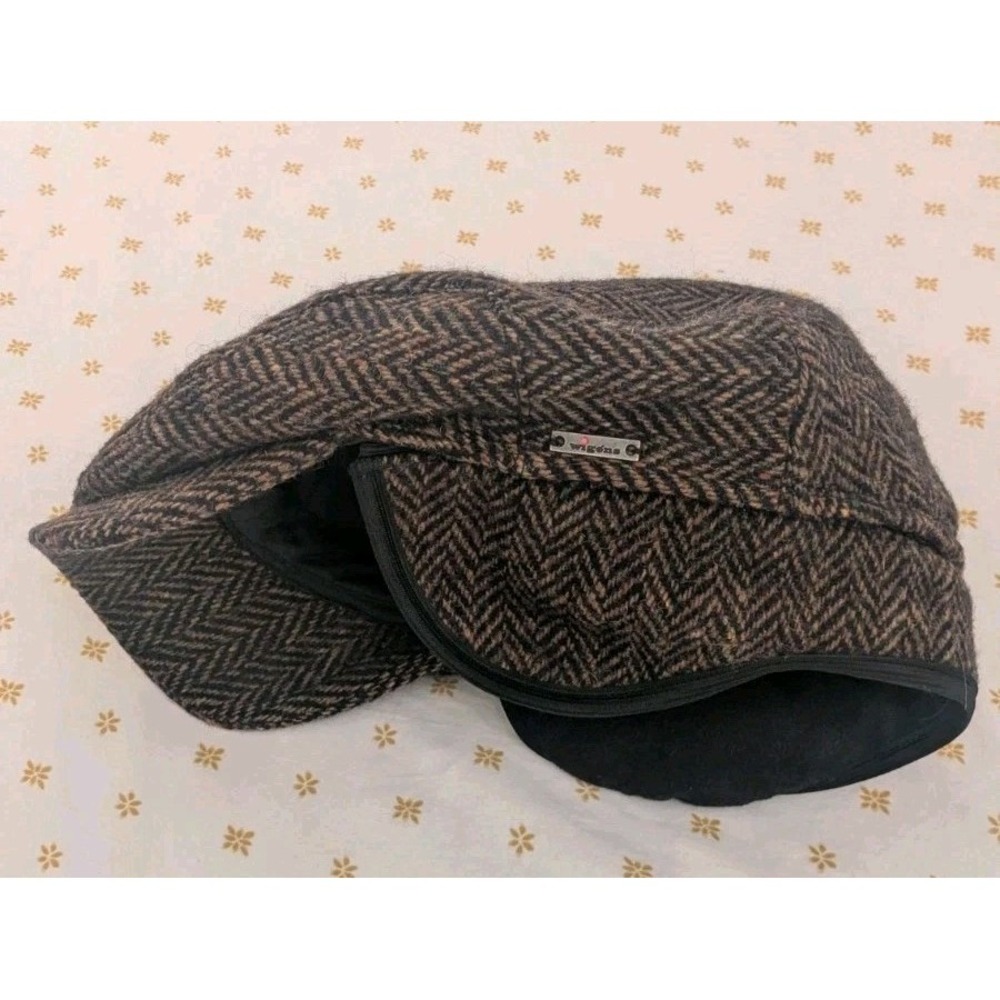Wigéns Tweed LambsWool Herringbone Donegal Fleck Newsboy Ear Flap Cap Hat 61
